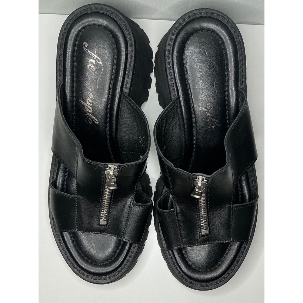 Free People Wishbone Zip Front Sandals Chunky Strappy 7.5 Streetwear Grunge Goth